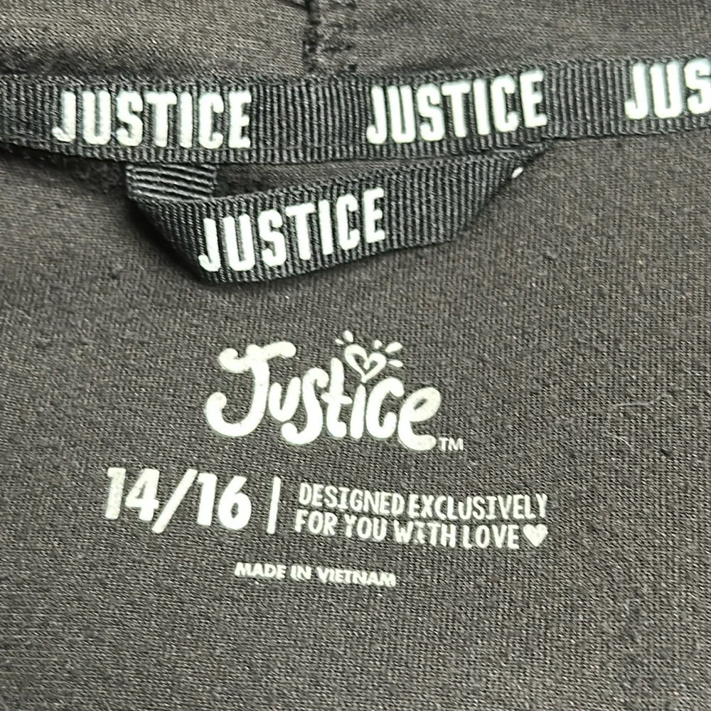 Justice Velvet velour Black Super Soft Hoodie Pullover size 14 / 16 girl EUC!